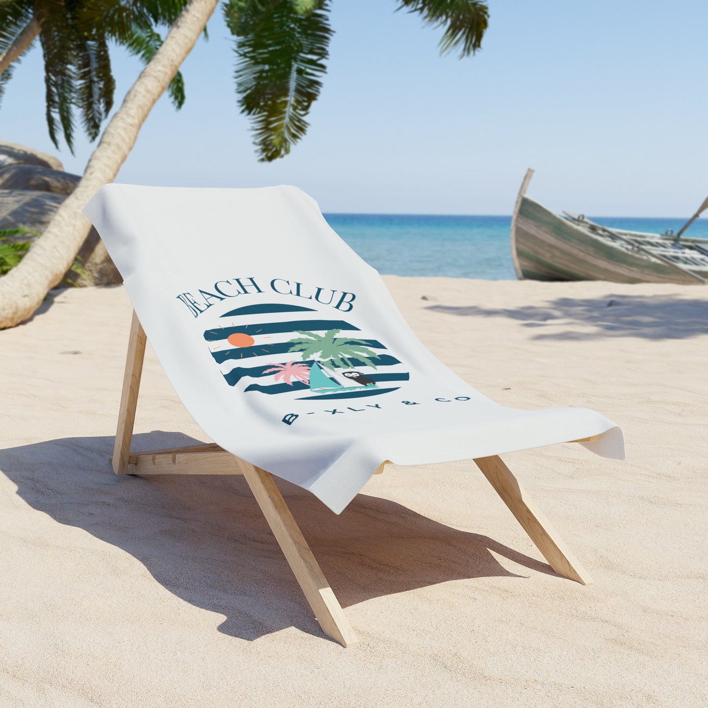 Beach Club Towel – Relax in Style with Palm Trees & Sun