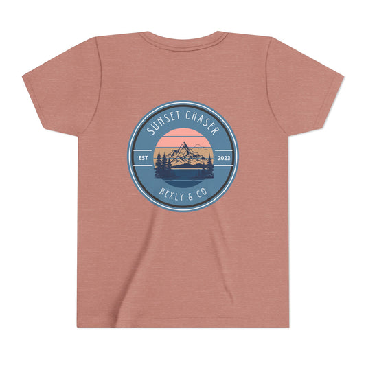 Sunset Chaser Tee, Youth Short Sleeve Shirt for Adventure Lovers, Perfect for Summer, Camping, Outdoor Play, Gifts for Kids