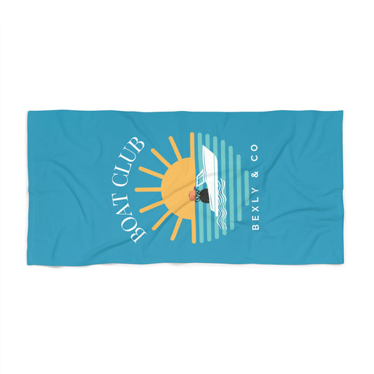 Boat Club Beach Towel Blue- Fun Sun & Sea Design for Summer Adventures