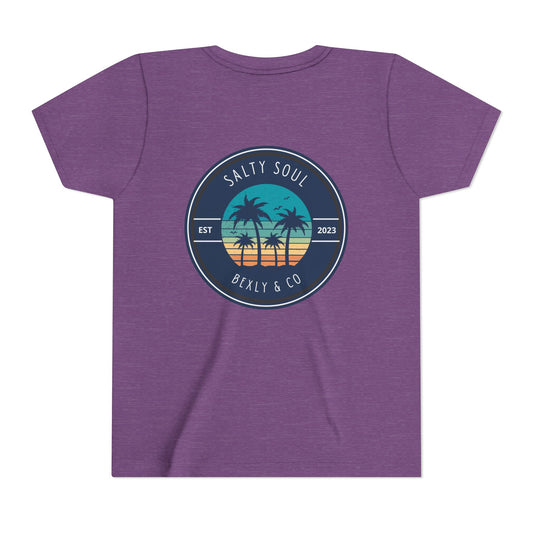 Salty Soul Palm Tree Youth Tee - Beach Vibes, Summer Fun, Kids' Casual Wear, Vacation Apparel, Gift for Young Explorers