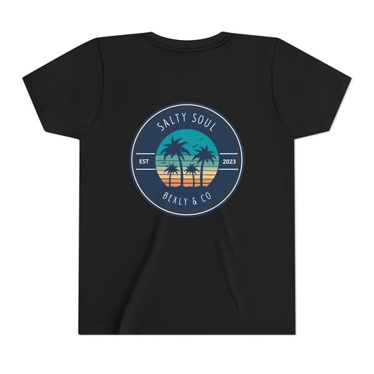 Salty Soul Palm Tree Youth Tee - Beach Vibes, Summer Fun, Kids' Casual Wear, Vacation Apparel, Gift for Young Explorers