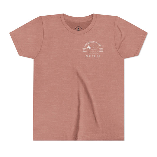 Trendy Youth Tee - Happiness Comes in Waves Graphic Shirt, Summer Style, Beachwear, Gift for Kids, Casual Everyday Wear